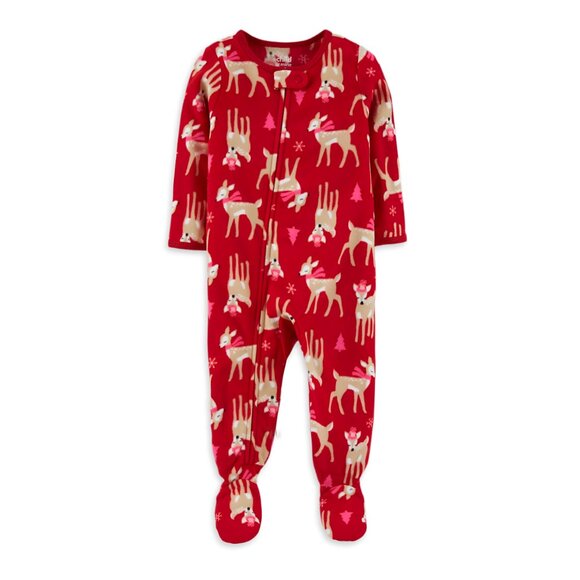 5/$20 NEW 24M Girls Fleece Christmas Deer Footie Pajamas - Picture 1 of 3